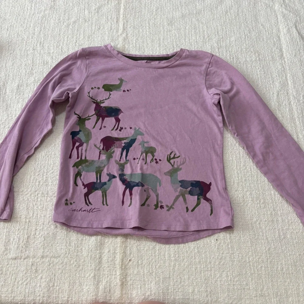 Carhartt Girls Size 6 Lot Hoodie and 2 Long Sleeve Graphic Tees Magenta Purple